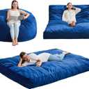 Hobestluk Giant Bean Bag Chair Bed for Adults, Large Bean Bags with High-Density Foam Filling, Convertible Big Sofa Bed Couch for Living Room, Bedroom, Playroom (Blue, Full)