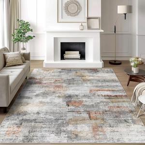 vivorug Ultra Soft Area Rug 5x7, Non Slip Washable Foldable, Stain Resistant Abstract Rugs for Living Room Bedroom, Modern Fuzzy Rug (Gray/Rust, 5'x7') (Colorful/ Multi)