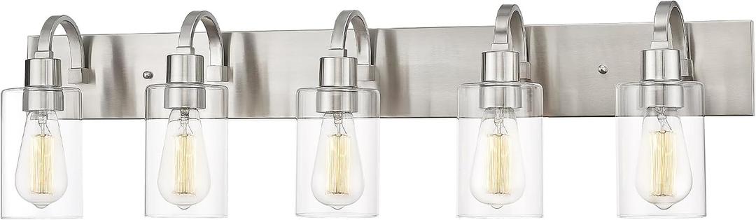 Emliviar 5-Light Bathroom Vanity Light Fixture, 37" Bath Wall Light Fixtures in Brushed Nickel Finish with Clear Glass, YCE237B-5W BN