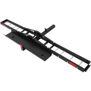 Garvee Motorcycle Trailer Carrier with Loading Ramp, 600 LBS Weight Capacity, Heavy-Duty Iron & Aluminum Construction, Includes 4 Straps, Black Motorcycle Transport Hitch Platform, Black