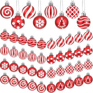 BBTO 40 Pcs Christmas Red and White Ball Ornaments Hanging Mini Glittering Balls Bulbs Balls Miniature Christmas Tree Ornaments for Xmas Tree Decor(1.18 Inches,Warm Style)