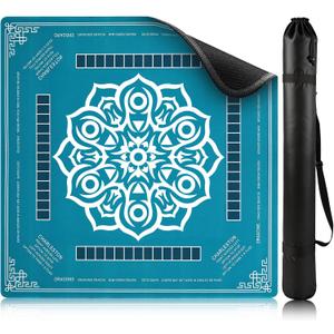 Mahjong Mat 31.5"x31.5" - Waterproof Mahjong Table Mat with Printed Rules, Noise-Reducing & Anti-Slip Surface, 33.4" Bag Fits Rolled Mat - for Majong, Poker, Card Games