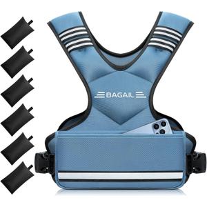 BAGAIL Adjustable Weighted Vest for Women 4-10lb, Comfortable U-Neck Rucking Vest with 6 Removable Weights, Storage Pocket and Reflective Strips for Walking, Jogging, Weight Loss & Home Workouts