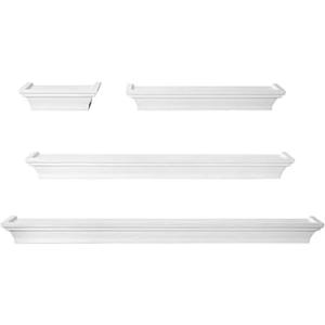 Melannco Arlington Floating Wall Shelves for Bedroom, Living Room, Bathroom, Kitchen, Office, Nursery, Set of 4, White