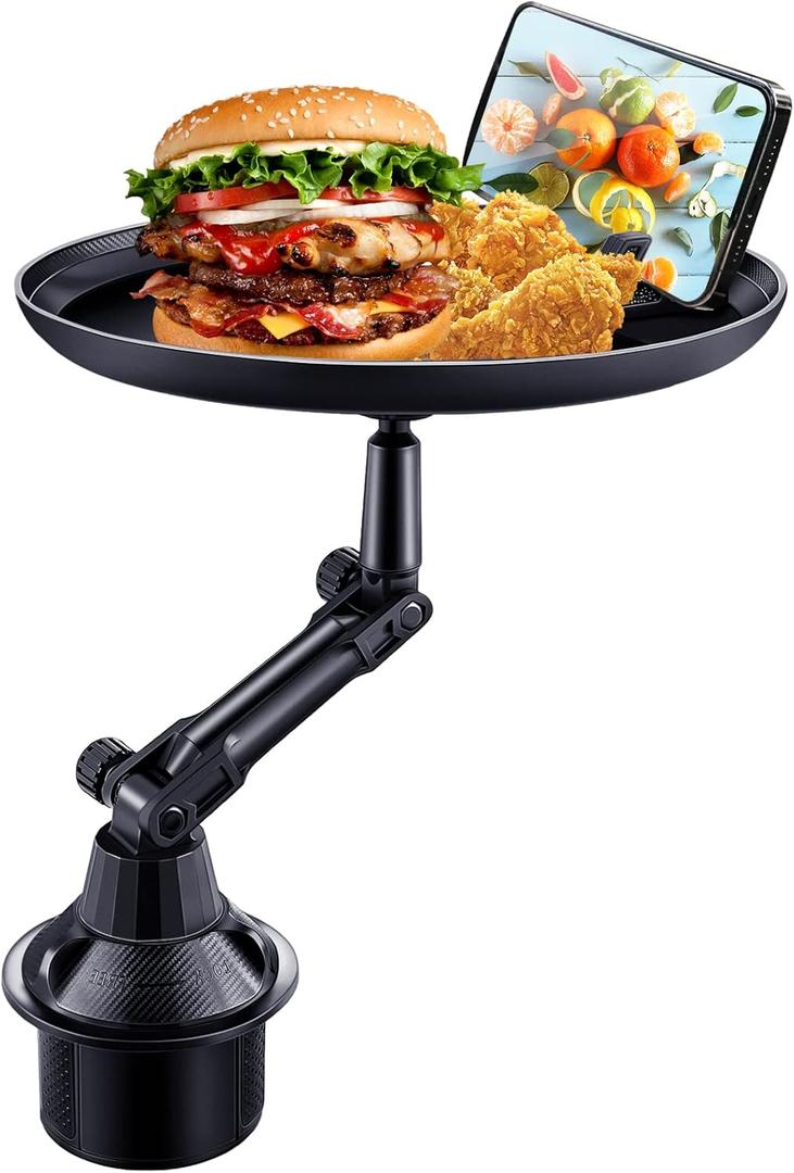 Car Cup Holder Tray for Adults Car Tray Table for Eating with Cell Phone Slot Lap for Universal Adjustable Cup Holder 360 Swivel Fits Vehicle, Boats, Golf Cart