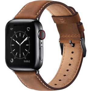 SUNFWR Leather Bands Compatible with Apple Watch Band 42mm 44mm 45mm 46mm 49mm for Men Women, Top Grain Genuine Leather Replacement Strap for iWatch Ultra2 Ultra SE2 SE Series 10 9 8 7 6 5 4 3 2 1 (42mm(Series 3 2 1) 44mm 45mm 46mm 49mm, Red Brown/Black)