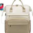 Lovevook Laptop Bag 15.6",Women Work Computer Bag Teacher Nurse Backpack Purse with USB,Waterproof Travel Backpack College Bookbag(Beige-Khaki)