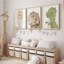 Dinosaur Wall Art Kids Boys Room Canvas Wall Decor Dino Nursery Wall Art Pictures Baby Dinosaur Poster Prints for Boys Bedroom Bathroom 16x24 Inch Wood Framed Set of 3