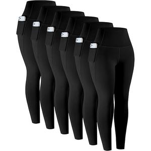 LZYVOO Leggings with Pockets for Women, 6 Packs Soft High Waisted Tummy Control Workout Yoga Pants, Medium