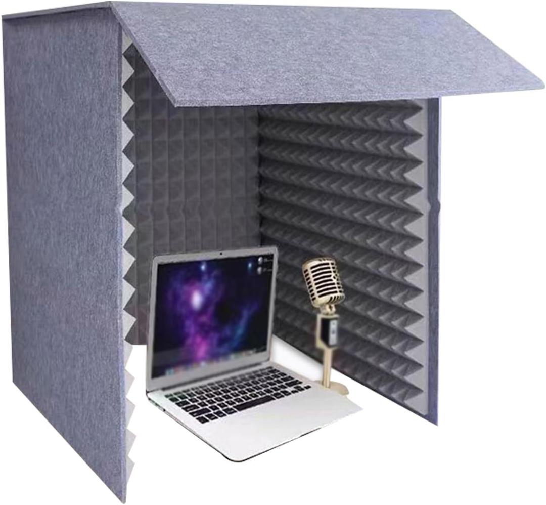 Desktop Soundproof Cover, Portable Recording Booth, Microphone Isolation Booth Cube, Vocal Absorbing Shield, Small Music Recording Studio for Home Studio, Music Recording (Grey, 70x70cm)