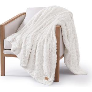UGG Adalee Faux Fur Throw Blanket Luxury Lightweight Cozy Soft Throw for Couch Bed or Chair Hypoallergenic Machine Washable Double-Sided Fluffy Blanket Home Decor, 50-Inch x 70-Inch, Natural White