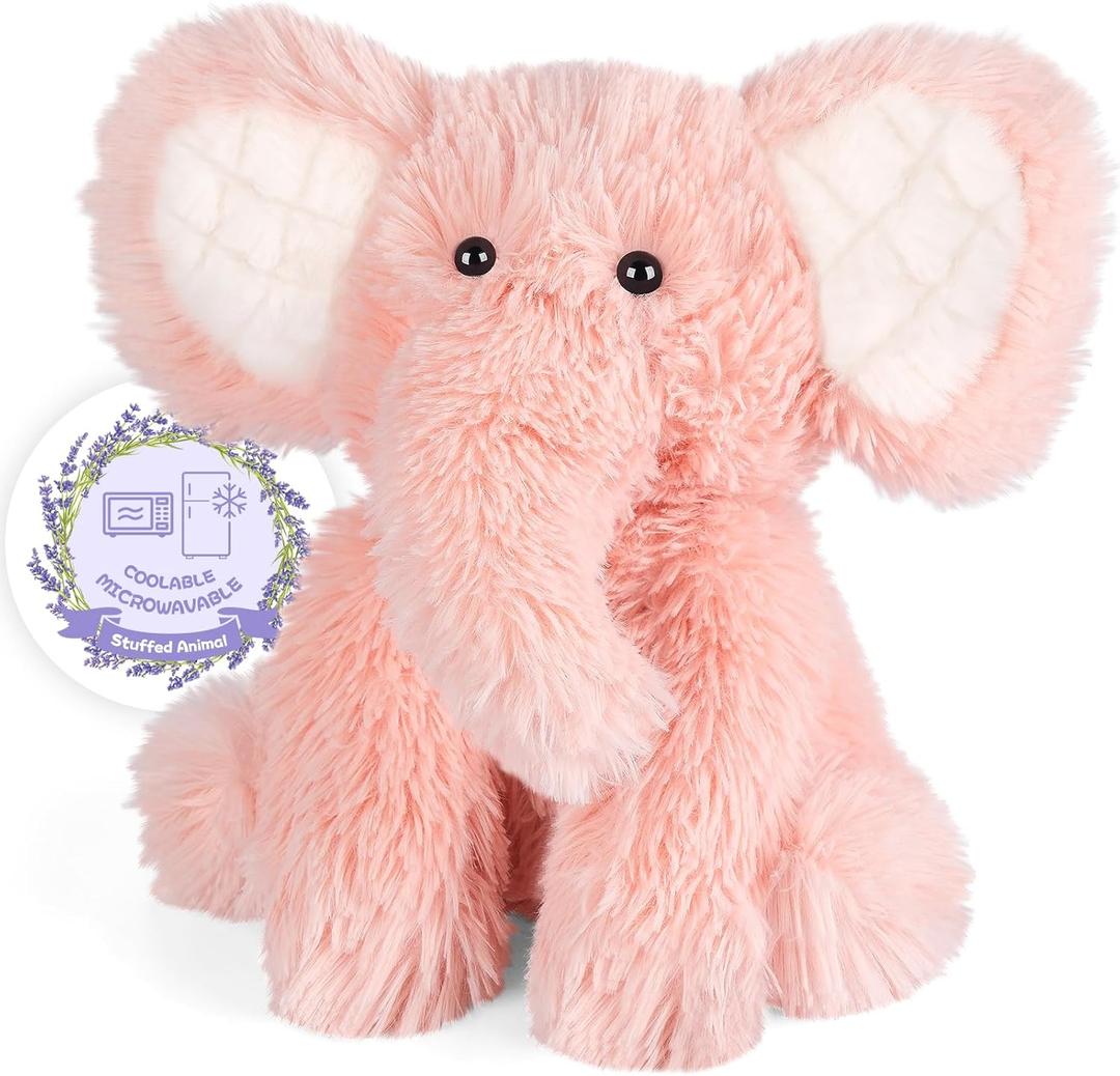 Heatable & Coolable Elephant Plushie, Microwavable Heating Pad, Stress & Discomfort Relief, Lavender Scented Toy (Pink)