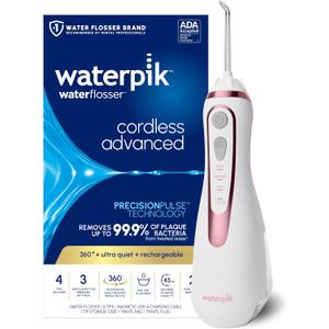 Waterpik Cordless Advanced 2.0 Water Flosser For Teeth, Gums, Braces, Dental Care With Travel Bag and 4 Tips, ADA Accepted, Rechargeable, Portable, and Waterproof, Rose Gold WP589,