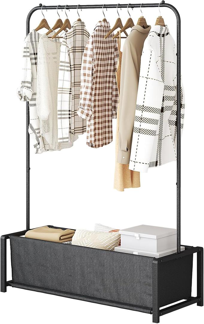 SUOERNUO Garment Rack for Hanging Clothes Rack Heavy Duty Portable with Bottom Metal Shelf Drying Coats Shirt,Black (Black Bag)