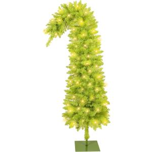 Seenelling Bendable Christmas Tree Whimsical Christmas Pre-Lit Lime Green Stole Bent Top Artificial Xmas Tree Decorations with LED Lights Ornament Bag(7.5ft)