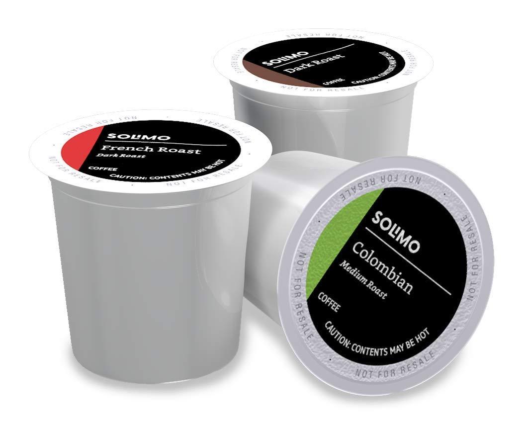 Amazon Brand - Solimo Coffee Pods, Assorted pack (French, Dark, Colombian), Compatible with Keurig 2.0 K-Cup Brewers, 100 Count (EXP 10/06/27)