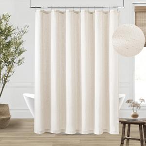 Cream Linen Shower Curtain Natural Boho Farmhouse Shower Curtains for Bathroom Neutral Aesthetic Bath Decor Sheer Cloth Water Repellent Fabric Drapes with Hooks Sets, Birch Ivory, 72x72 Inch