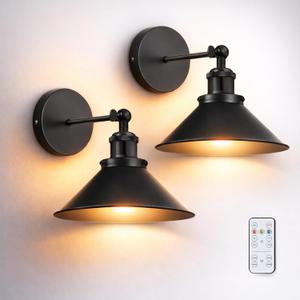 Battery Operated Wall Sconce Set of 2,Vintage Sconces Wall Decor Set of 2 with Remote,Dimmable Wall Lights for Living Room,Wall Lamp Fixture Indoor Bedroom Farmhouse Gallery Kitchen,Black