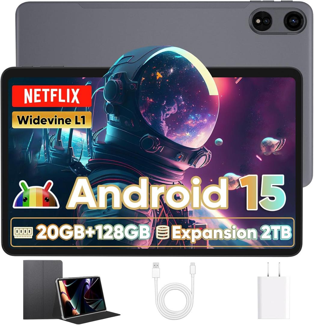 2025 Upgraded Android 15 Tablet with Case, Large Tablets 12 inch, Octa-core CPU,20GB+128GB+2TB Expandable,2000X1200 Touchscreen Display, 13MP+5MP Dual Cameras,8000mAh Large Battery+18W PD Fast Charge