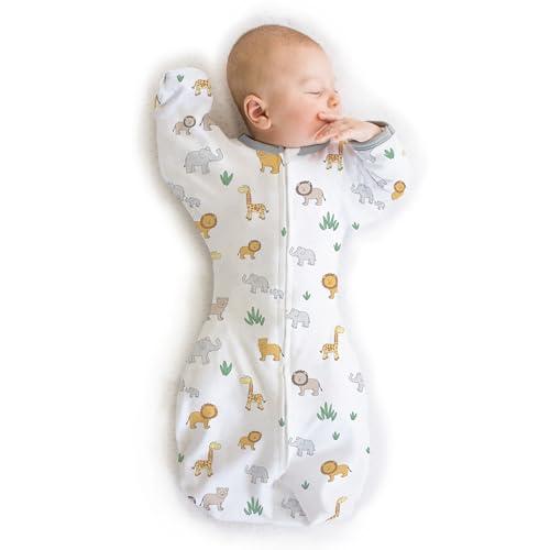 Amazing Baby Transitional Swaddle Sack, Arms Up Half-Length Sleeves & Mitten Cuffs, Swaddle for Newborn Transition to Baby Sleep Sack Wearable Blanket, Large, 3-6 Month, On Safari