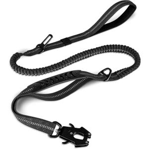 Joytale Tactical Dog Leash Heavy Duty, 4-6FT Shock Absorbing Bungee Lead with 2 Padded Handle, Metal Carabiner Clip, Car Seatbelt, Strong No Pull Leash for Medium Large X-Large Dogs, Black