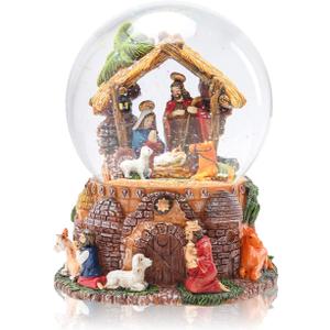 Christmas Snow Globe Musical  Nativity Water Snowglobes Large Snow Globes with 7 Change Colors LED Light Change Music Box Home Christmas Decor for Kids