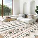 Area Rug Living Room Rugs 8x10 - Large Soft Boho Geometric Rug, Non-Slip Foldable Washable Rugs Non Shedding Morden Indoor Floor Carpet for Living Room Bedroom Office Dining Room(Brown Green,8'x10')