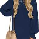 ZESICA Women's 2025 Fall Turtleneck Sweater Dress Oversized Long Lantern Sleeve Casual Knit Pullover Mini Dresses Navy Small