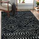 Wonnitar Moroccan Washable Rug 4x6, Black Boho Living Room Area Rug, Non-Slip Farmhouse Bedroom Carpet Dorm Room Throw Rug, Low Pile Soft Accent Mat for Kitchen Entry Office (Black,4'x6')
