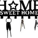 Keys Holder on Wall,Black Metal Key Hanger Small Decorative Key Rack Organizer with 8 Key Hooks for Entryway Doorway Front Door Kitchen Hallway Garage Mudroom Office-Home Sweet Home Wall Decor