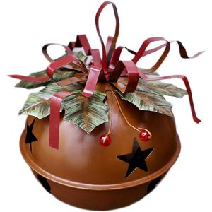 Large Christmas Jingle Bell Decoration, 4.5 X 5.5 Inch Rustic Red Jingle Bell Hanging Christmas Tree Bell Ornament Metal Star Cutout Xmas Holiday Decor, Party and Festival Decoration (Bell C)
