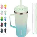 BJPKPK Insulated Tumbler with Handle, 22oz Insulated Tumblers with Lid and Straw, Stainless Steel Metal Water Bottles, Coffee Travel Mugs, Cups, Mint