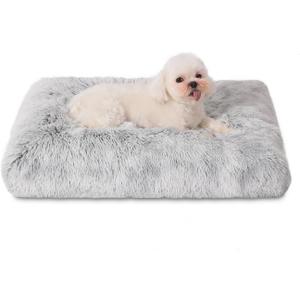 Bedfolks Waterproof Crate Bed, Plush Dog & Cat Bed with Removable Washable Cover, Faux Fur Kennel Pad, 17"x12", Grey (XX-Small(17x12''))