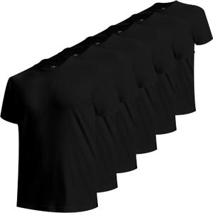 BAMBOO COOL Men's Undershirts Moisture Wicking Crewneck T Shirts, Breathable Stretch Soft Tees for Men, 6 Pack (Black, M)