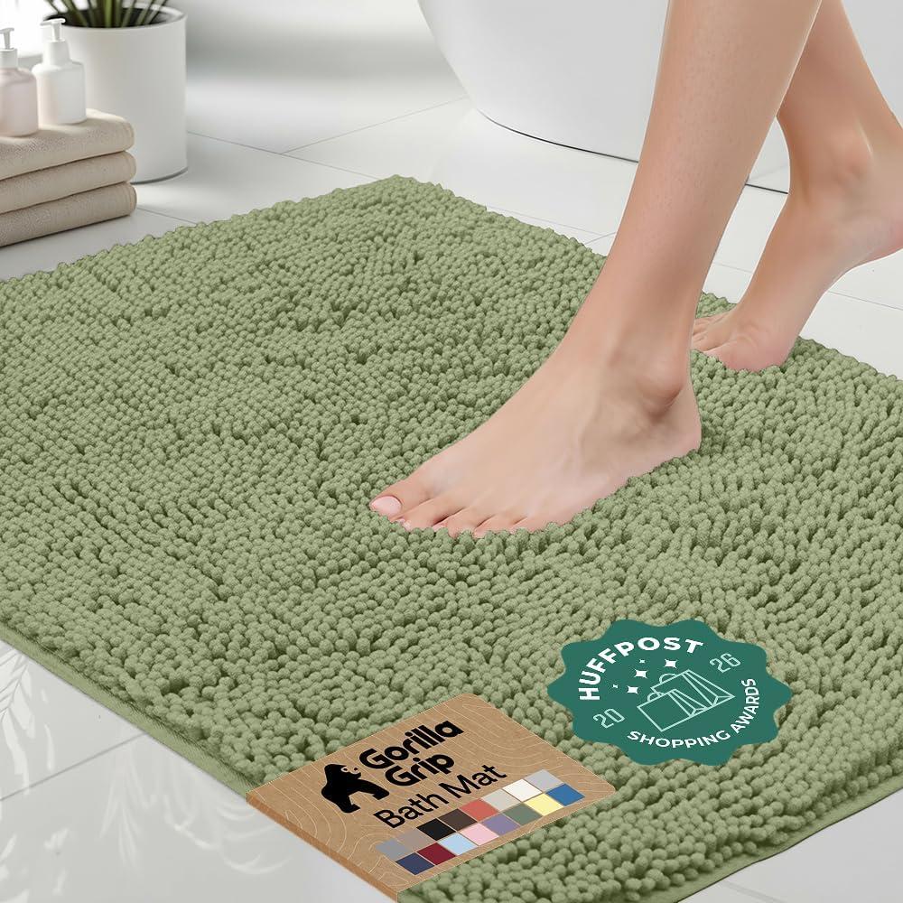 GORILLA GRIP Bath Rug Mat, Thick Soft Absorbent Chenille, Quick Dry Microfiber Mats, Rubber Backing Washable Shower Floor Rugs, US Designed Bathroom Bathmat Home Decor Accessories, Sage Green 24x36