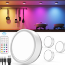 RGB Rechargeable Puck Lights with Remote, 2400mAh Battery Operated Tap Lights Stick On LED Under Cabinet Lighting Magnetic Classroom Push Light Kitchen Counter Touch Lamp Colored Press Button Light