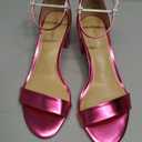 PIZZ ANNU Women's Low Block Chunky Heels Sandals Comfortable Open Toe Ankle Strap Party Dress Pump Shoes Strappy Buckle Heeled Sandal with 2 Inches Tall Thick Heel Design (7.5, Hot Pink Metallic)
