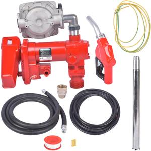 Fuel Transfer Pump 12 Volt 25 GPM Cast Iron Heavy Duty with Flow Meter & Automatic Nozzle for Diesel Gasoline Kerosene Truck Tractor Red Weonefit