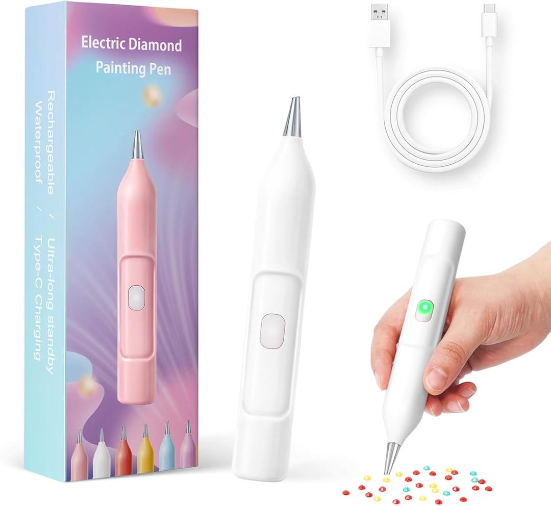 ZYNERY Electric Diamond Painting Pen, Wireless Diamond Art Vacuum Pen with Metal Tip, DIY Craft Tool Kits Diamond Art Accessories pens for Adult (White)