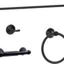 Bathroom Accessory Set,Matte Black Adjustable Expandable Towel Bar 4-Piece Bathroom Hardware Set Durable 24 inch Towel Rack Set Wall Mounted