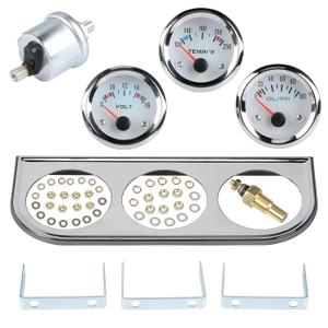 WATERWICH Triple Gauge Kit 2inch 52mm Water Temperature Gauge + Oil Pressure Gauge + Voltmeter 3 in 1 Car Marine Meter Auto Gauge for Car Truck Vehicle Motorcycle Tractor (White)