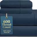 LANE LINEN Queen Bed Sheets - Pemium 600 Thread Count Long Staple 100% Cotton Sheets Queen Size Bed Set, Hotel Luxury Sateen Finish, 15" Deep Pocket Fitted Sheet, Cool & Durable - Denim