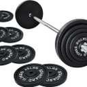 Fitvids Barbell Weight Set, Cast Iron 1" Standard Weight Plates Including 5FT Standard Barbell Bar & Star Locks, 95 Pounds Set (85 Lbs Plates + 10 Lbs Barbell Bar), Multiple Packages