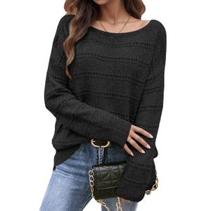 Flamingals Womens Sweaters Cute Long Sleeve Soft Boat Neck Off The Shoulder Crochet Pullover Dressy Casual Sweater Tops M