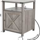 Farmhouse Nightstand with Charging Station, Rustic End Table Bedroom with Storage Living Room Side Table Grey Night Stand Industrial Bedside Bed Table with USB Ports and Outlets, 18d X 18w X 24h in