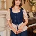 SCARLET DARKNESS Women's Renaissance Corset Tops Vintage Lace Up Overbust Bustier Bodice (Blue, M)