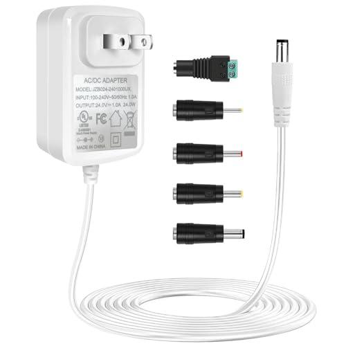 TKDY 24V 1A Power Adapter White, 110-240V AC to 24Vdc 24W Class 2 Power Supply, DC24V Switching Charger Cord for 24 Volt 1.0A 1000mA 0.75A 750mA 0.5A 500mA Devices.