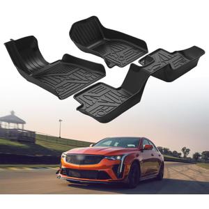 Automotive Floor Mats for Cadillac CT4 2020-2023 2024 2025, Heavy Duty TPE All Weather Protection Car Floor Mats, 1st & 2nd Row Full Set Rubber Floor Liners, Include CT4-V & CT4-V Blackwing, Black