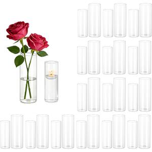 Hewory Glass Cylinder Vases for Centerpieces: 7+6" Tall 32Pcs Clear Small Bud Vases for Flowers Wedding Party Table Decoration - Skinny Hurricane Candle Holders for Floating Candles