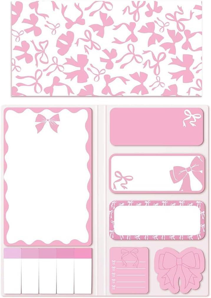 12 Pack Pink Bow Sticky Notes Set Pink Post It Notes Pinks Sticky Note for Scrapbook Notebook Laptop Gifts Wrapping Birthday Baby Shower Party Favor